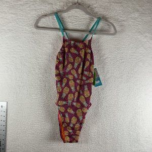 Speedo Swimsuit Womens 30 Pineapple‎ Stretch Tie Back Endurance One Piece 8080